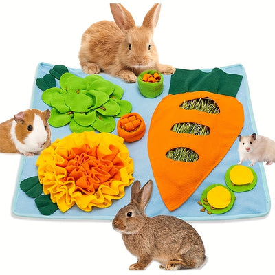 Pet Rabbit Sniffing Mat, Rabbit Hamster Foraging Mat, Rabbit Snack Hiding Pad, Interactive Training Puzzle Toy Blanket